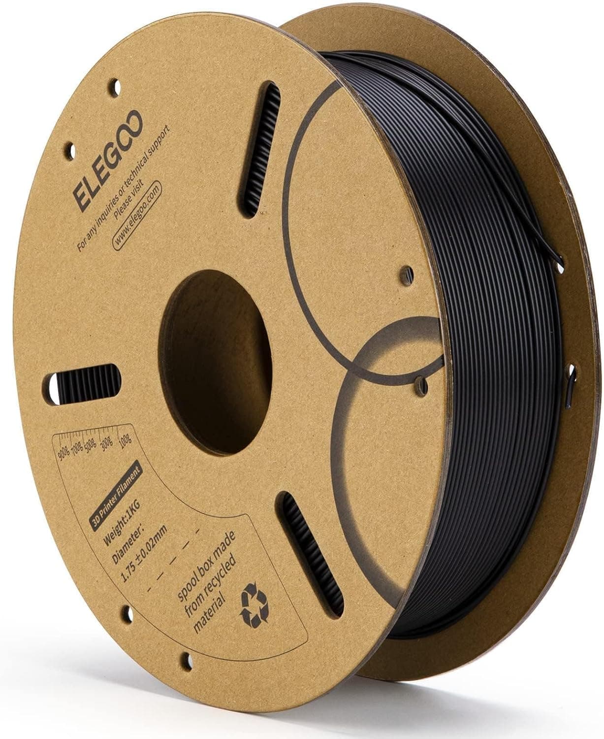 ELEGOO ELEGOO PLA Filament 1.75mm Black 1KG, 3D Printer Filament Dimensional Accuracy +/- 0.02mm, 1kg Cardboard Spool(2.2lbs) 3D Printing Filament Fits for Most FDM 3D Printers